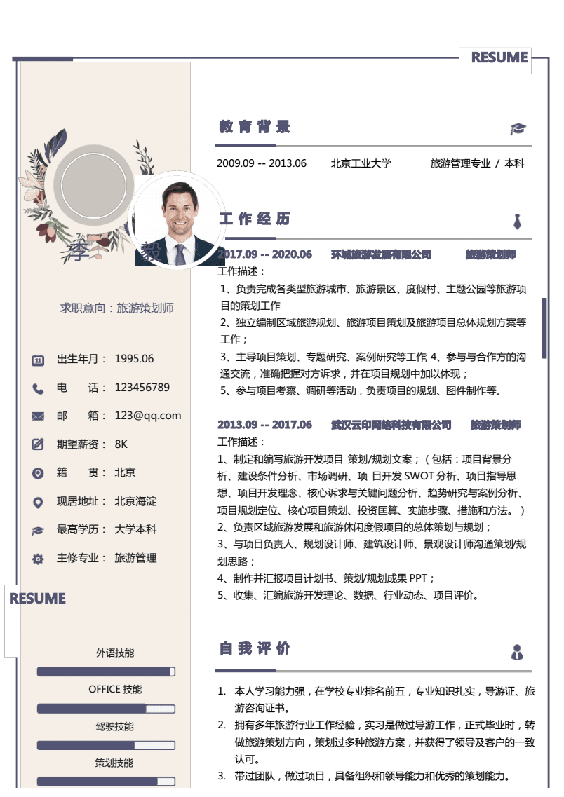 旅游策劃師求職簡歷 旅游開發(fā)項目策劃咨詢專長“,